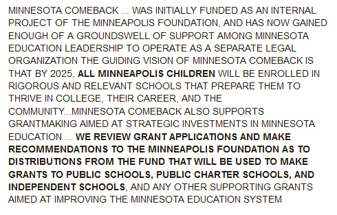 Minnesota Comeback vetted charter schools to make recommendations to the Minneapolis Foundation for funding