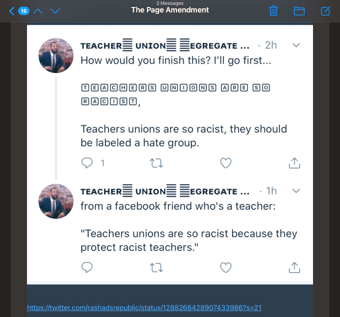 Rashad Turner Twitter feed is just a litany of hate directed at teachers and their unions